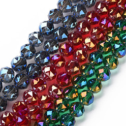 Mixed Color Transparent Electroplate Glass Beads Strands, AB Color Plated, Faceted Round, Mixed Color, 10x9.5mm, Hole: 1.2mm, about 60pcs/strand, 22.44 inch~22.83 inch(57cm~58cm)