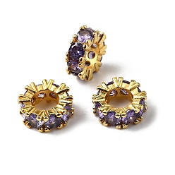 Средний Фиолетовый Большое отверстие кольца из латуни микро проложить кубического циркония шарики прокладки, средне фиолетовый, 11x4 мм, отверстие : 5 мм