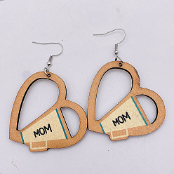 JE0725A Wooden Earrings Hollow Peach Heart Pendant Earrings Mother's Day Valentine's Day Wooden Earrings
