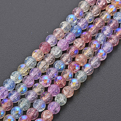 Colorful Electroplate Crackle Glass Bead Strands, AB Color Plated, Dyed & Heated, Round, Colorful, 4mm, Hole: 0.8mm, about 98~100pcs/strand, 15.35 inch(39cm)