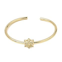 Star of David Brass Micro Pave Clear Cubic Zirconia Cuff Bangles for Women, Real 18K Gold Plated, Lead Free & Cadmium Free, Rack Plating, Long-Lasting Plated, Star of David, Inner Diameter: 2.28 inch(5.8cm)