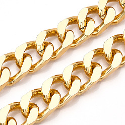 Light Gold Aluminum Curb Chains, Diamond Cut Cuban Link Chains, Unwelded, Light Gold, 28x19x6mm