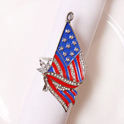 Flag Independence Day Alloy Crystal Rhinestone Napkin Rings with Enamel, Napkin Holder Adornment, for Dinner Party Table Decoration Housewarming , Flag Pattern, 56x40x43mm