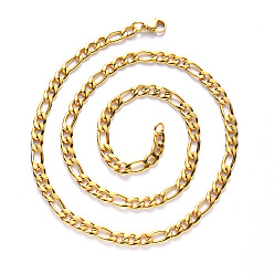 Golden Vacuum Plating 304 Stainless Steel Figaro Chain Necklaces, with Lobster Claw Clasp, Golden, Link: 6.5x3x0.8mm and 4.5x3x0.8mm, 19.68 inch(50cm)
