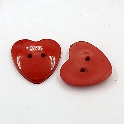 Dark Red Acrylic Sewing Buttons for Costume Design, Heart Buttons, 2-Hole, Dyed, Dark Red, 25x24x4mm, Hole: 2mm