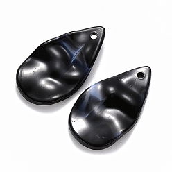 Black Acrylic Pendants, Imitation Gemstone Style, Waved Teardrop, Black, 30.5x17x4mm, Hole: 1.8mm, about 510pcs/500g