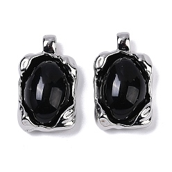 Платина Латунные подвески со стеклом и имитацией агата подвески, прямоугольные, платина, 21.5x12.5x7.5 мм, отверстие : 2.5x2 мм