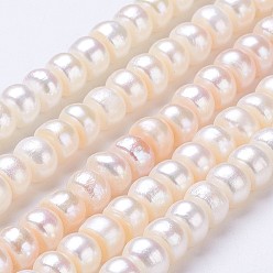 Old Lace Natural Cultured Freshwater Pearl Beads Strands, Rondelle, Old Lace, 7x5mm, Hole: 0.5mm, about 68~70pcs/strand, 14.2 inch