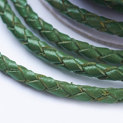 Green Round Braided Cowhide Cords, Green, 3mm, about 10.93 yards(10m)/roll