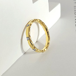 Золотой 304 Кольца из нержавеющей стали с кристаллами и стразами, волна, золотые, размер США 7 (17.3 мм)