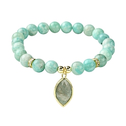 Amazonite Natural Amazonite Stretch Bracelets, with Horse Eye Charms, Inner Diameter: 2-1/8 inch(5.35cm)