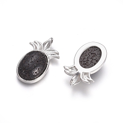 Lava Rock Natural Lava Rock Pendants, with Platinum Tone Brass Findings, Pineapple, 29x17.5x7mm, Hole: 4.5x3.5mm