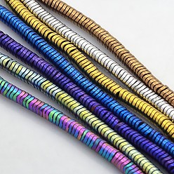 Mixed Color Electroplate Non-magnetic Synthetic Hematite Beads Strands, Wavy, Flat Round, Mixed Color, 4x1mm, Hole: 1mm, about 358pcs/strand, 15.7 inch