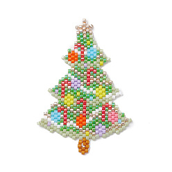 Colorful Handmade MIYUKI Japanese Seed Loom Pattern Seed Beads, Christmas Tree Pendants, Colorful, 57x38x1.7mm, Hole: 0.5mm