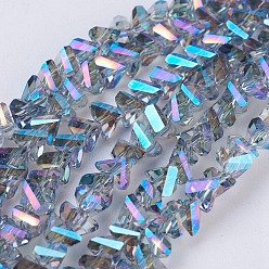 Cornflower Blue Electroplate Glass Beads Strands, Full Rainbow Plated, Faceted, Triangle, Cornflower Blue, 4.5x5x6mm, Hole: 1mm, about 100pcs/strand, 13.7 inch(35cm)