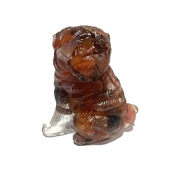 Red Agate Resin Dog Figurines, with Natural Red Agate Chips inside Statues for Home Office Decorations, 50x35x55mm