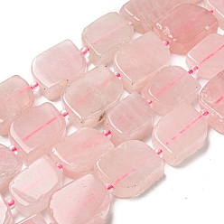 Rose Quartz Natural Rose Quartz Beads Strands, with Seed Beads, Faceted Rectangle, 13~17x12~13x5~7mm, Hole: 1.2mm, about 20~22pcs/strand, 15.24~15.28 inch(38.7~38.8cm)