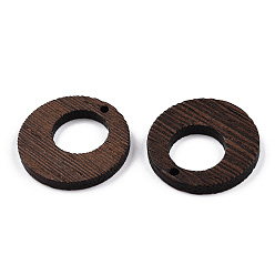 Coconut Brown Natural Wenge Wood Pendants, Undyed, Hollow Flat Round Charms, Coconut Brown, 28x3.5mm, Hole: 2mm