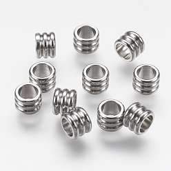 Stainless Steel Color 202 Stainless Steel Beads, Grooved Column, Stainless Steel Color, 6x4.5mm, Hole: 4mm