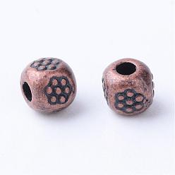 Красная Медь Тибетском стиле сплав Шарики прокладки, колонка, без кадмия, без никеля и без свинца, Красная медь, 4x4x4 мм, отверстия: 1.5 mm, о 4000 шт / 1000 г.