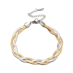 Mixed Color 304 Stainless Steel Interlocking Herringbone Chain Bracelet for Men Women, Mixed Color, 7-3/8 inch(18.6cm)