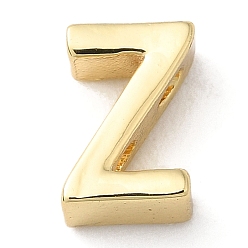 Letter Z Rack Plating Brass Slide Charms, Cadmium Free & Lead Free, Real 18K Gold Plated, Letter, Letter Z, 8x5x3.5mm, Hole: 1.5mm and 1.4mm