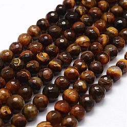 Tiger Eye Faceted Natural Tiger Eye Beads Strands, Round, 8mm, Hole: 1mm, about 48pcs/strand, 14.5 inch