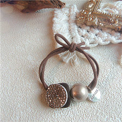 Light-colored circle Chic Double-Layered Knot Elastic Hair Tie with Rhinestone Ball for Women