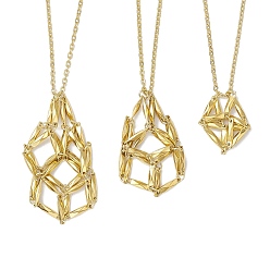 Golden 3 Pcs Crystal Stone Cage Pendant Necklaces, 304 Stainless Steel Cable Chains Necklaces, Golden, 17.60~29.25 inch(44.7~74.3cm)