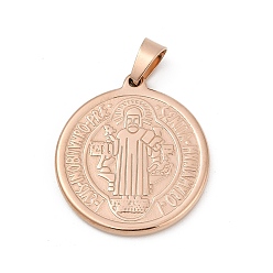 Розовое Золото Ионное покрытие (ip) 304 подвески из нержавеющей стали, плоский круглый с медалью святого бенедикта, розовое золото , 27.5x25x3 мм, отверстие : 8x4.5 мм