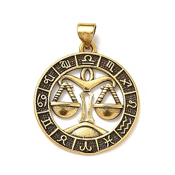 Весы Латунные подвески, стойки покрытие, плоские круглые с созвездием, без свинца и без кадмия, долговечный, Весы, 26x23.5x1.5 мм, отверстие : 3.8x3.4 мм