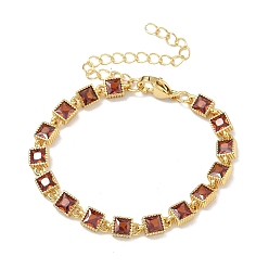 Оранжево-Красный Квадратные латунные браслеты-цепочки с инкрустацией кубическим цирконием для женщин, стойки покрытие, без кадмия и без свинца, долговечный, золотые, оранжево-красный, 5.51 дюйм (14 см)