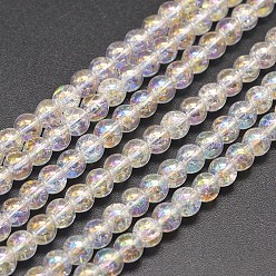 Clear AB Electroplate Synthetic Crackle Quartz Bead Strands, Round AB Color Plated, Clear AB, 8mm, Hole: 1mm, about 50pcs/strand, 15.7 inch