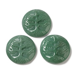 Green Aventurine Natural Green Aventurine Pendants, Flat Round Charms with Engraved Tree of Life, 35~37x7.5~9.5mm, Hole: 1.5mm