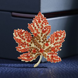 Hyacinth Rhinestone Maple Leaf Brooch Pin, Golden Alloy Badge for Backpack Clothes, Hyacinth, 50x48mm