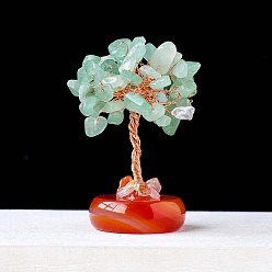 Green Aventurine Natural Green Aventurine Chips Tree Decorations, Gemstone Base with Copper Wire Feng Shui Energy Stone Gift for Home Office Desktop Decoration, 50~60mm
