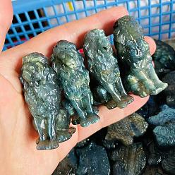 Lion Dyed Natural Labradorite Carved Display Decorations, Figurine Home Decoration, Reiki Energy Stone for Healing, Lion, 40~60mm