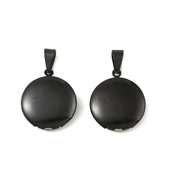 Черный 316 подвески из нержавеющей стали Locket, плоский круглый шарм, с 304 защелкой из нержавеющей стали на поручнях, долговечный, ионное покрытие (ip), чёрные, 23.5x20x6 мм, отверстие : 8x3.5 мм, внутренний диаметр: 14 мм