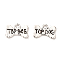 Antique Silver Tibetan Style Alloy Pendants, Cadmium Free & Lead Free, Dog Bone with Word Top Dog, Antique Silver, 10.5x15.5x1.5mm, Hole: 2mm, about 1123pcs/1000g