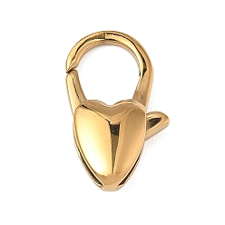 Золотой Ионное покрытие (ip) сердце 304 застежки-клешни из нержавеющей стали, золотые, 20x11x5 мм, отверстие : 1.5 мм