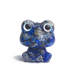 Lapis Lazuli Resin Frog Display Decoration, with Natural Lapis Lazuli Chips inside Statues for Home Office Decorations, 25x20x30mm