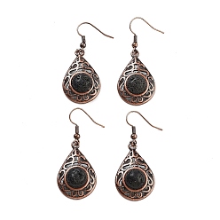 Лавовый камень Серьги-капли из натуральной лавы, женские полые латунные серьги с красной медью, 46.5x19.5 мм