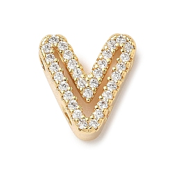 Letter V Латунные микро-паве прозрачные кубические цирконии начальные многорядные звенья, реальный 18 k позолоченный, без кадмия и без свинца, долговечный, стойки покрытие, Буква V, 10~11.5x7~12.5x4~4.5 мм, отверстие : 1.5~1.8x1.8~4 мм