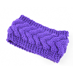 Blue Violet Polyacrylonitrile Fiber Yarn Warmer Headbands, Soft Stretch Thick Cable Knit Head Wrap for Women, Blue Violet, 210x110mm