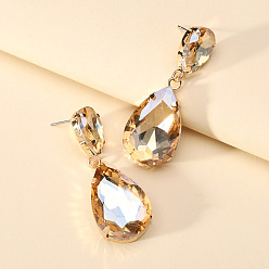 Champagne color Colorful Transparent Glass Crystal Earrings with Fashionable Waterdrop Shape for Elegant and Stylish Women