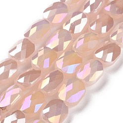 Pink Faceted Electroplated Glass Beads Strands, AB Color Plated, Opaque Solid Color, Oval, Pink, 10.5x8x5mm, Hole: 1.5mm, about 58~60pcs/strand, 25.59 inch(65cm)