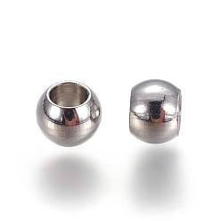 Color de Acero Inoxidable 304 de acero inoxidable perlas espaciadoras, rondo, color acero inoxidable, 4x3 mm, agujero: 2 mm