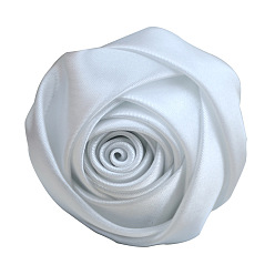 Белый Атласная ткань ручной работы 3d цветок розы, аксессуары для украшения обуви, шапки, одежды своими руками, белые, 5.5 см