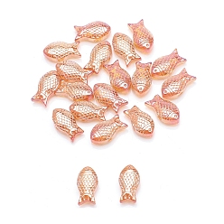 Dark Salmon Rainbow Plated Electroplate Glass Beads, Fish, Dark Salmon, 15x8x5mm, Hole: 1.2mm, 30pcs/bag