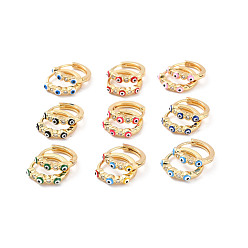 Mixed Color Enamel Evil Eye Hoop Earrings with Clear Cubic Zirconia, Real 18K Gold Plated Brass Jewelry for Women, Cadmium Free & Lead Free, Mixed Color, 16x14.5x3.5mm, Pin: 0.8mm